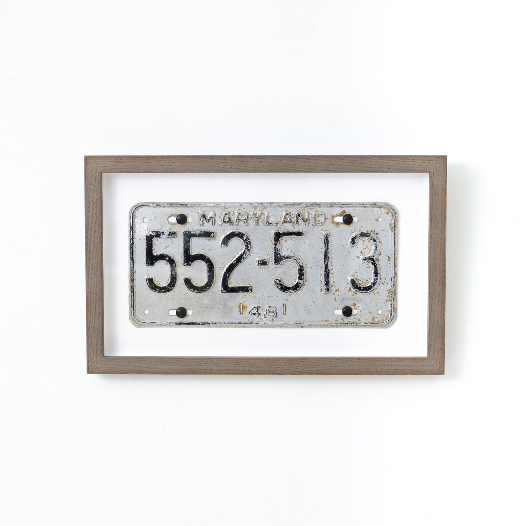 Maryland license plate framed in Gray Ash gallery frame